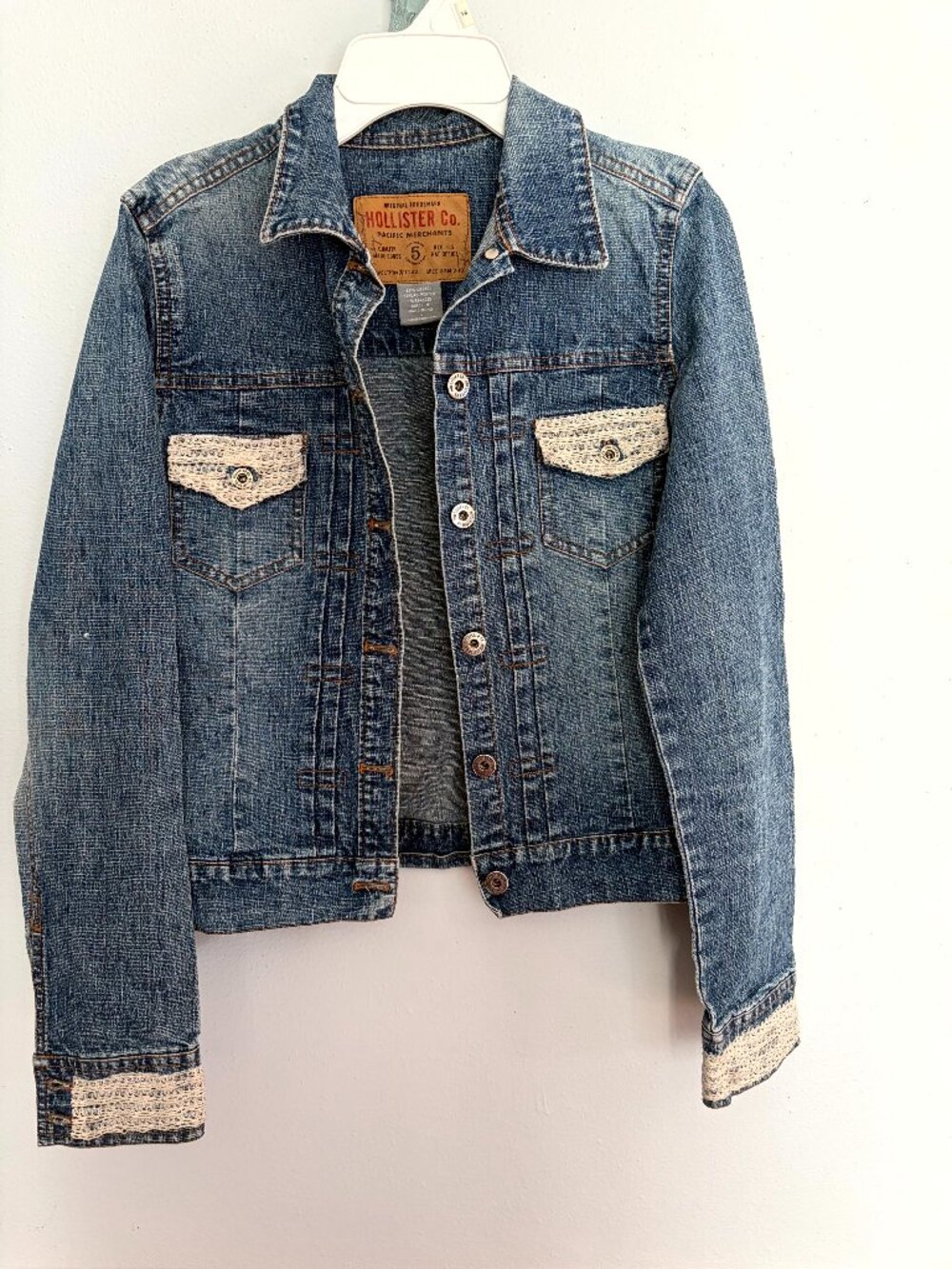 Hollister Women's Blue Denim Jean Jacket Size Small Lace Y2K VTG